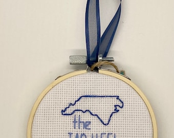 The Tar Heel State blue cross stitch ornament