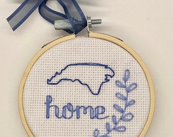 North Carolina “home” cross stitch ornament/ small decor