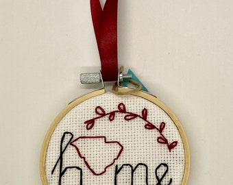 South Carolina “Home” cross stitch ornament / small decor