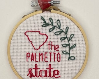 The Palmetto State South Carolina cross stitch ornament / small decor