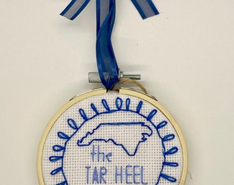 Cross Stitch The Tarheel State ornament / NC small decor