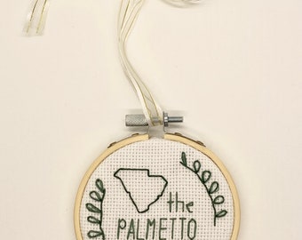 The Palmetto State (SC) cross stitch ornament/ small decor