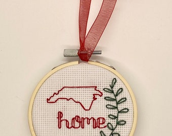 North Carolina “home” cross stitch ornament/ small decor