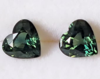 Rare Matched Pair Green Sapphire 7mm Hearts Ceylon