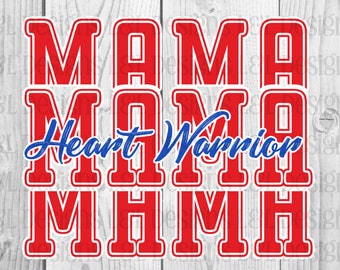 Heart Warrior CHD mama red and blue text sublimation digital download png