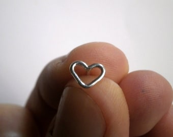 Sterling Silver Heart Nose Stud, Tragus Earring, Handmade Piercing Jewelry
