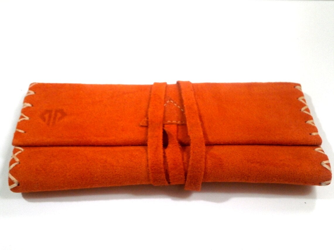 Leather Pipe & Tobacco Pouch In Hand Dyed Leather And Grey - Foto 4