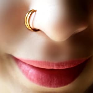 Solid Gold k14 Cuff, No piercing Upper Ear Cuff, Fake Lip - Nose Ring, Cartilage Cuff, Helix Cuff, Faux Double Cuff, Womens Gift, Mens Gift