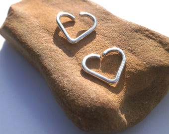 Sterling Silver Heart Cartilage Earring, Helix, Daith, Tragus Hoop, Rook