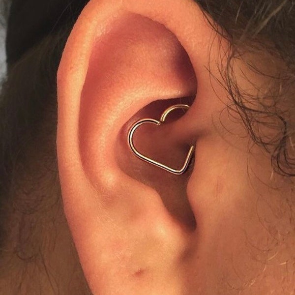 Cartilage Heart Earring, Daith Piercing, Helix, Tragus, Rook, Eyebrow, Conch, Snug, 925 Sterling Silver, Ear Hoop, Upper ear