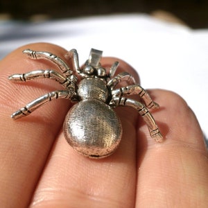 Large Sterling Silver Spider Pendant, Tarantula Necklace, Spider Jewelry, Insect Necklace, Gothic Halloween Necklace, Vintage Antique Gift