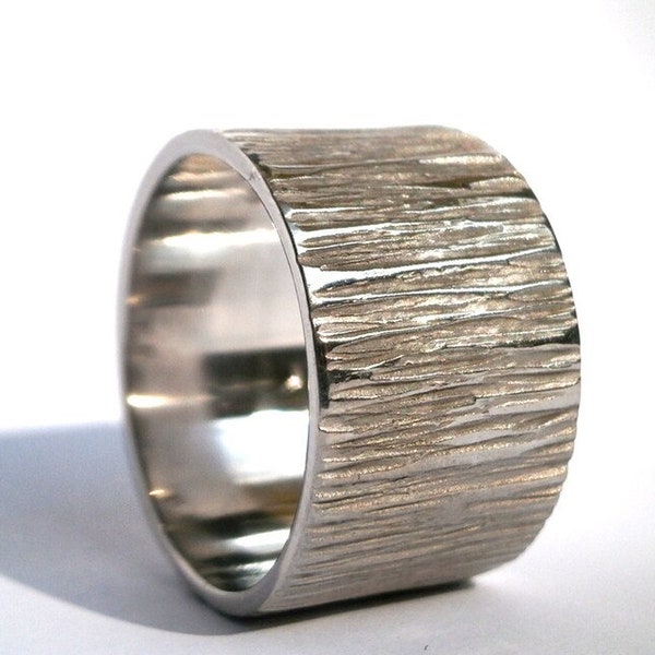 Silver Wide Band Ring, Τree Bark Anniversary Rings, Engagement Ring, Alternative Wedding Rings, Couples Rings, Women Men Ring, Birthday Gift