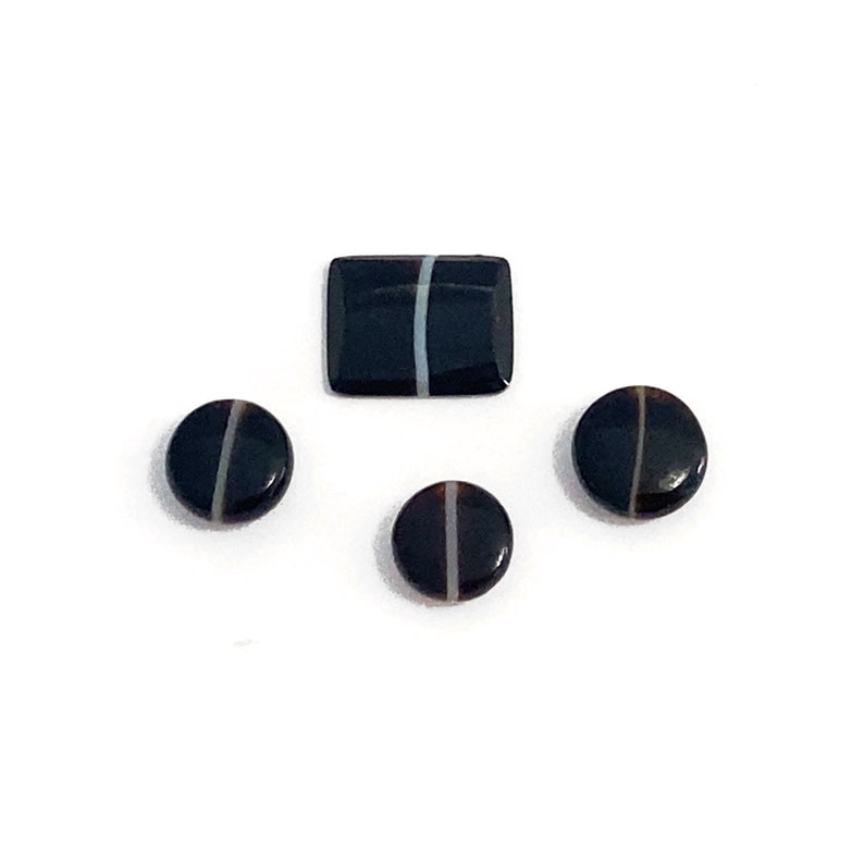 Natural Banded Onyx Round Buttons Cushion Shaped Black White Polished Loose Gemstones For Jewellery Making Mixed Sizes Lot Of 4 Stones image 8