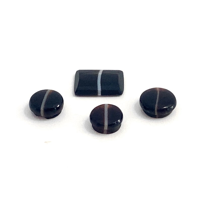 Natural Banded Onyx Round Buttons Cushion Shaped Black White Polished Loose Gemstones For Jewellery Making Mixed Sizes Lot Of 4 Stones image 2
