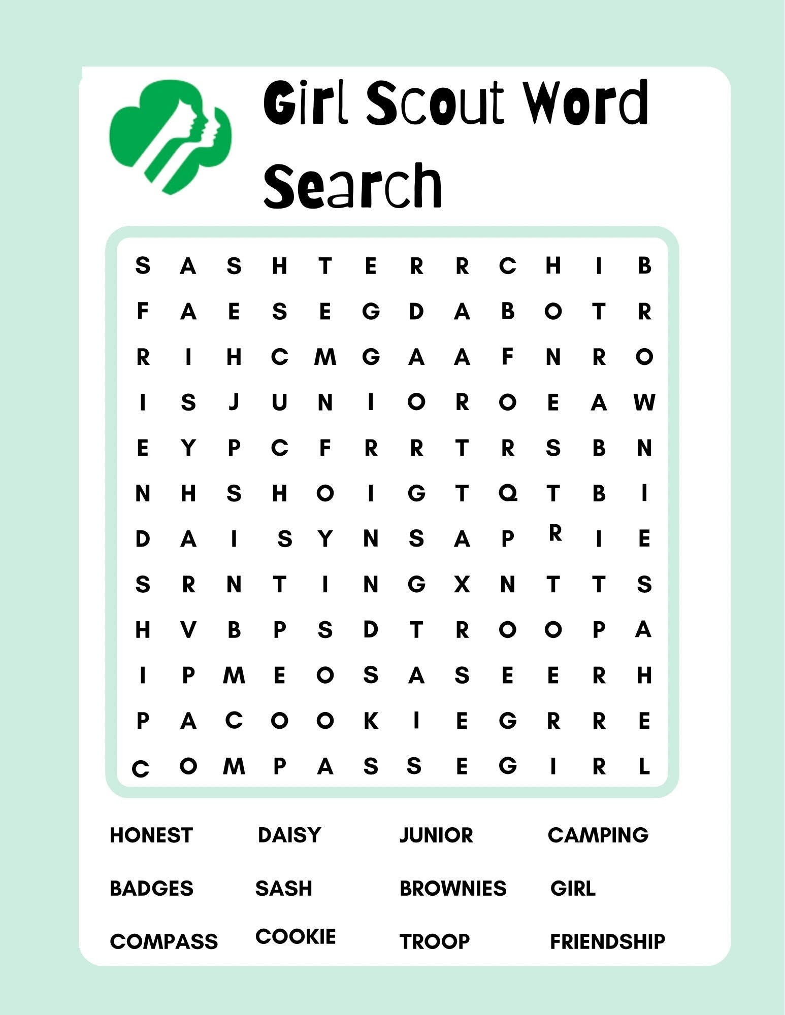 Girl Scout WORD SEARCH Activity 2023 Etsy
