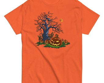 Harvest Moon, Twisted tree, owl in tree, jack-o-lanterns, Unisex classic tee