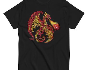 Flaming Fire Dragon, Tribal stylized, Unisex classic tee