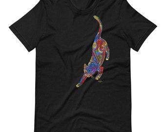 Tribal Cat, colorful tribal design, Artist: Ray VanTilburg,  Short-Sleeve Unisex T-Shirt