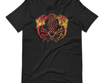 Celtic Circle Dragons, Red and Orange Dragons done in a Celtic style. Unisex t-shirt