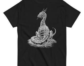 Awaiting Knight, A majestic dragon looking over his shoulder at you.  Unisex classic tee