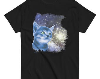 Space Cat, Blue, Green eyed kitten in space,  Unisex classic tee