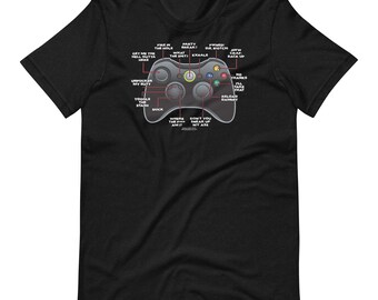 Gamer Controller functions spelled out, Artist: Bradley Clopton,  Short-Sleeve Unisex T-Shirt