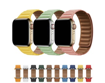 Correa de eslabones de cuero de 14 colores, banda magnética personalizada para Apple Watch 45mm 49mm 38mm 40mm 41mm 42mm 44mm Series 1 2 3 4 5 6 7 8 Ultra