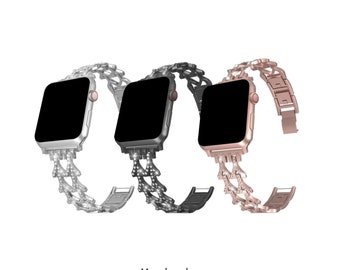 3 kleuren Metal Diamond Y Custom Apple Watch Band 45mm 40mm 42mm 44mm 38mm 41mm voor Apple Watch serie 8 7 6 5 4 3 2 1 SE | Horlogebandje