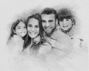 Digitale Bleistiftzeichnung Familienportrait nach Fotos | Verstorbener Liebster zum Foto | Fotos kombinieren | Erinnerungsgeschenk | Personalisiertes Geschenk