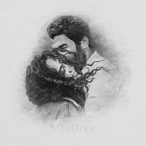Custom Couple Pencil Portrait from Photo: Valentine&#39;s Gift (Digital File)