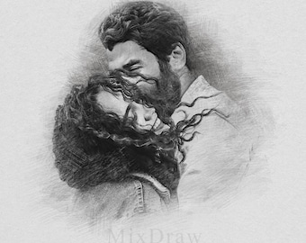 Custom Couple Pencil Portrait from Photo: Valentine's Gift (Digital File)