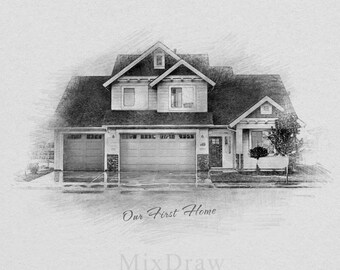 Personalized House Portrait from Photo: Pencil Sketch Effect (Digital File)