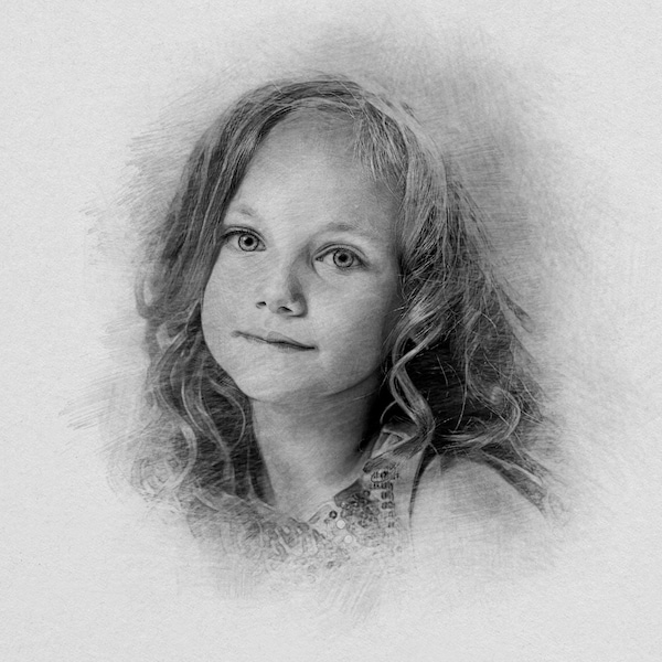 Portrait dessiné au crayon à partir de la photo | Croquis numérique à partir d'une photo | Croquis photo noir et blanc | Cadeau personnalisé