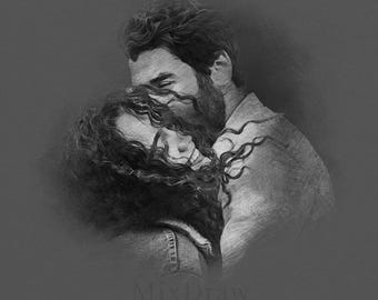 Custom Pencil Sketch Portrait from Photo: Black and White Digital Art (Digital File Only)