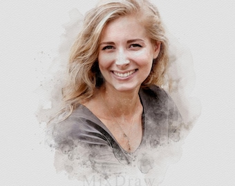 Custom Watercolor Portrait from Photo: Personalized Digital Sketch (Digital File)