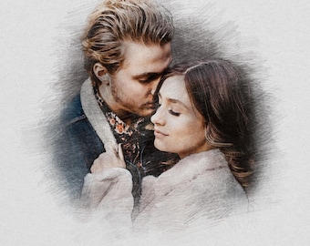 Personalized Couple Portrait: Colored Pencil Sketch from Photo (Digital File)
