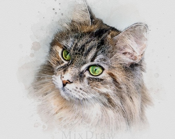 Custom Watercolor Pet Portrait from Photo: Dog & Cat Art (Digital File)