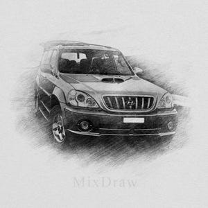 Pencil sketch car from photo | Digital sketch with imitation of pencil | Gift for car enthusiast