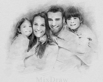 Custom Pencil Sketch Family Portrait | Memorial Gift (Digital File)