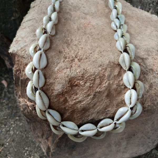 Custom Necklace Traditional Handmade Jewelry Lokitaung Lake Turkana Kenya Cowrie / Cowry Shell Cord Africa White Unisex Art 1-String