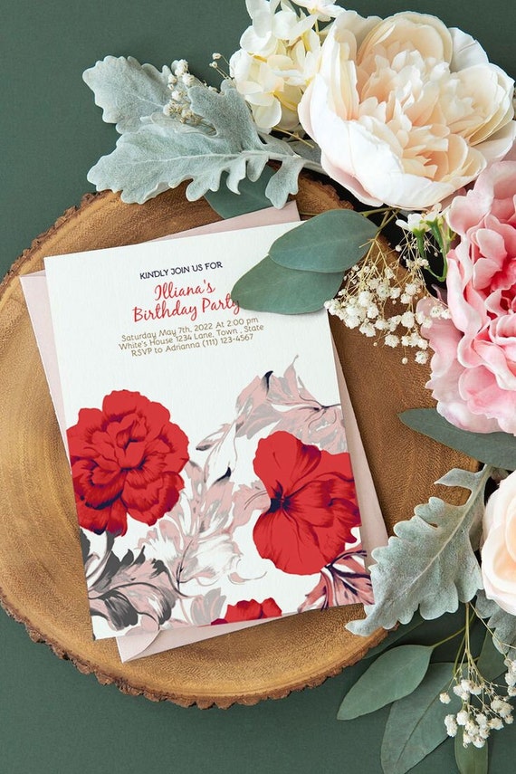 Editable Floral Birthday Invitation Birthday Digital Invite Etsy