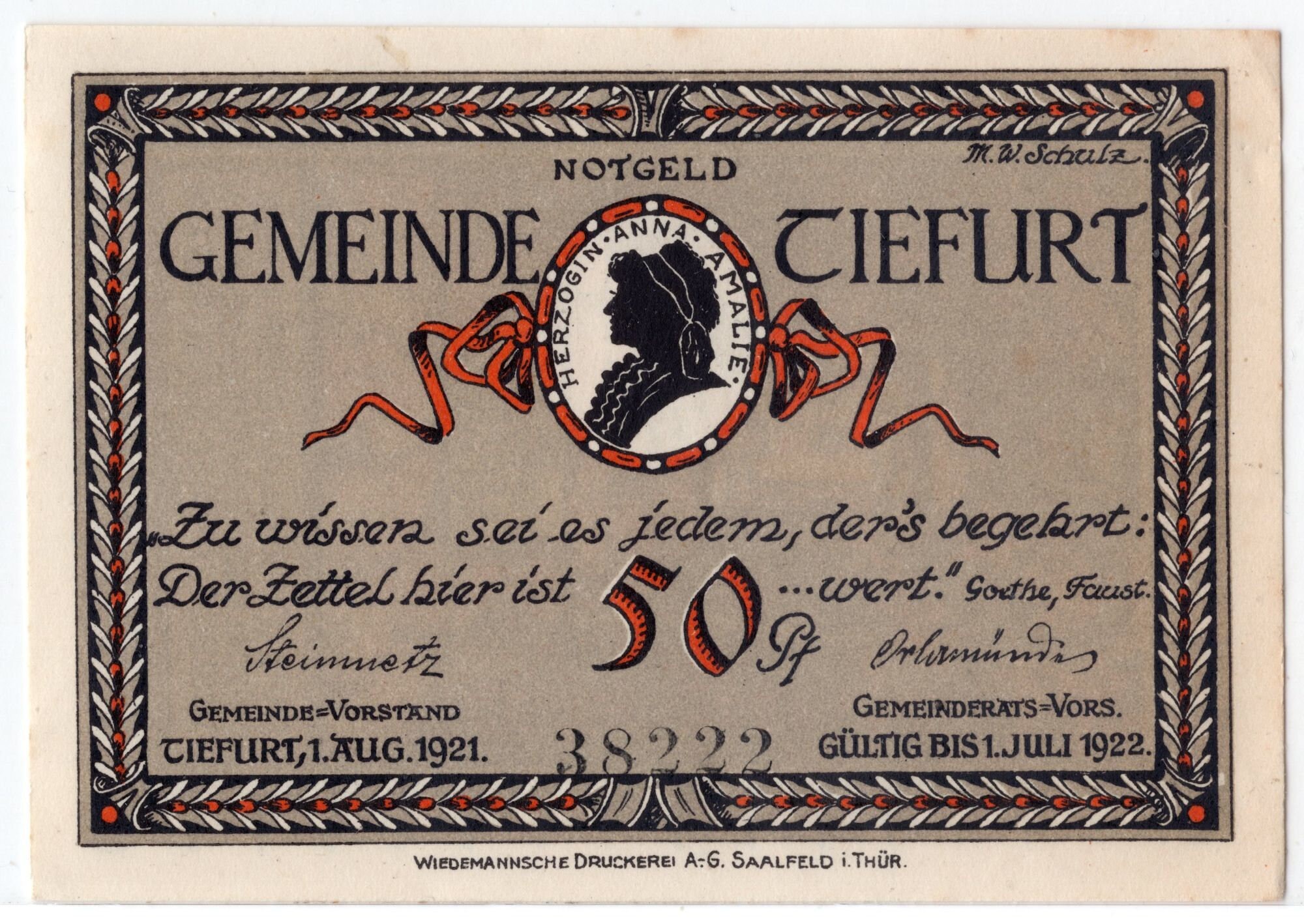 Germany/Notgeld 50 Pfennig 1922 P-Gra:1323.1a-3/4 Tiefurt | Etsy