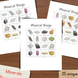 Mineralien Bingo: 25 Einzigartige Karten für das Klassenzimmer Mineralien-Rückblick-Spiel