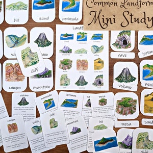 Common Landforms Mini Study: A geography study pack for kids - with Montessori-inspired three-part cards
