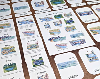 Common Water Features Mini Study: A geography study pack for kids - with Montessori-inspired three-part cards