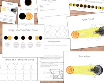 Étude sur l'éclipse solaire : mini kit d'étude avec feuilles de travail, activités et affiches ! Astronomie pour enfants, programme scientifique, cours à la maison