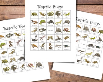Reptile Watercolor Bingo Game: 25 Unique Cards (PDF Download)