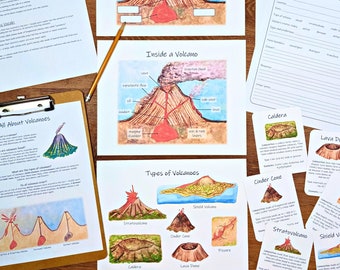 Volcano Mini Study: earth science curriculum, volcanoes lesson plan, geology posters, classroom activities, homeschool unit study