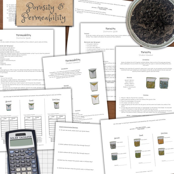 Porosity & Permeability Lab Activities: science projects with worksheets, handouts, and directions!