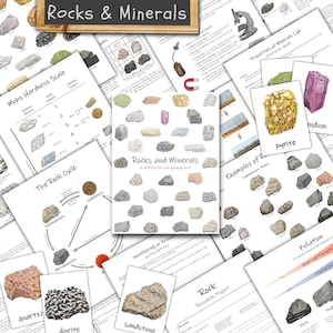 Unidad de Rocas y Minerales: ¡Lecciones e imprimibles de ciencias de la tierra! Unidad de geología con ciclo de las rocas, identificación de minerales, meteorización y erosión, y más.